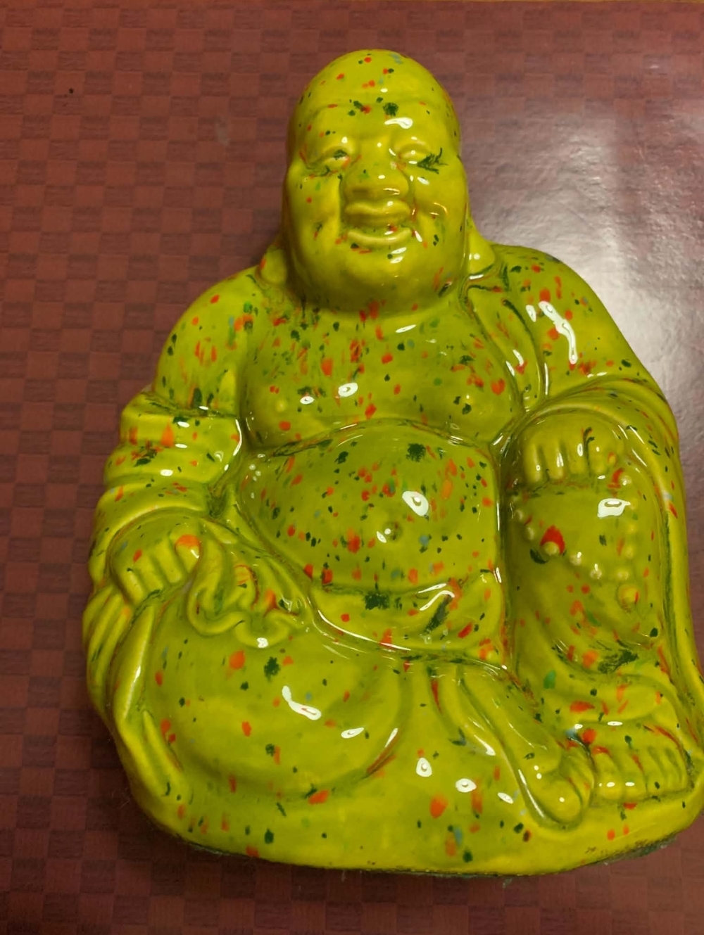 Glossy Lime Green Speckled Buddha Statue - Home Art Accent